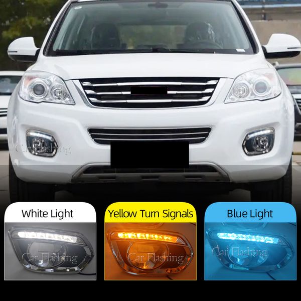 2 pezzi DRL per auto per Haval H6 2011 2012 2013 2014 2015 2016 luci diurne a LED con indicatori di direzione gialli fendinebbia di guida