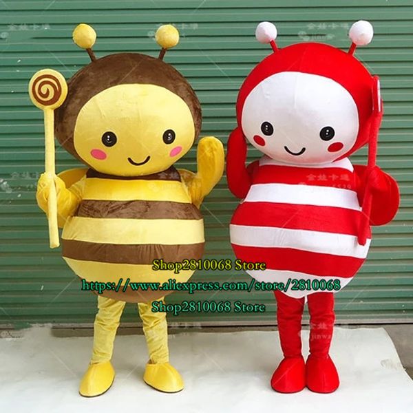 Mascote boneca traje amarelo vermelho abelha mascote traje desenhos animados conjunto tamanho adulto festa de aniversário feriado presente 1096
