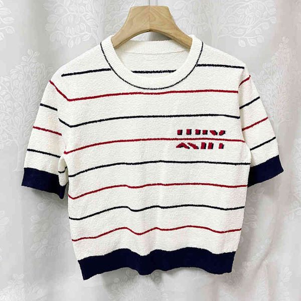 

women's knits & tees  family circle wool jacquard letter round neck t-shirt women's spring and summer age reducing temperament sl, White