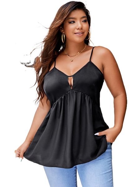 

plus cut out peplum cami s3dw#, Black
