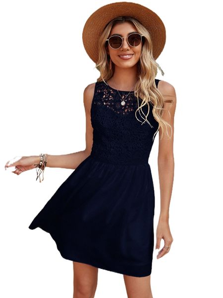 

solid guipure lace dress e9dg#, Black;gray