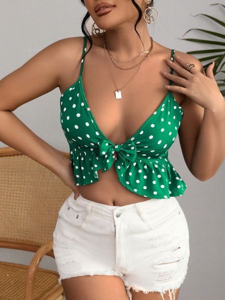 

polka dot knot front cami f5no#, White