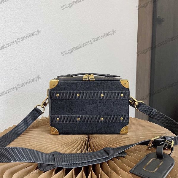 

m57971 handle trunk men women bag luxury designer end rivet boxy shape box messenger purse canvas cowhide leather carry handbag shoulder