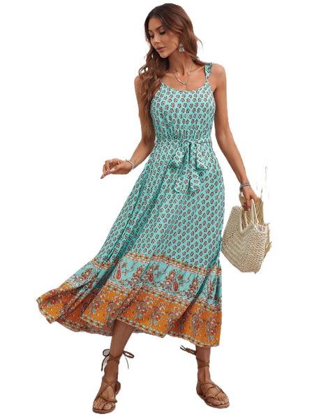 

floral belted cami dress e9vg#, Black;gray