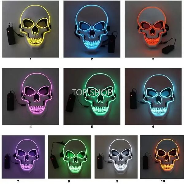 New Halloween Skeleton Party LED Máscara Glow Scary El-Wire Skull Masks para crianças Ano Novo Clube Night Club Cosplay costumea ee