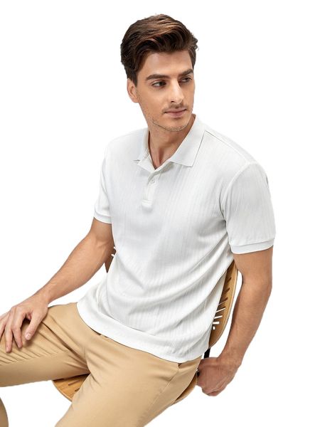 

men solid rib-knit polo shirt b2yf#, White;black