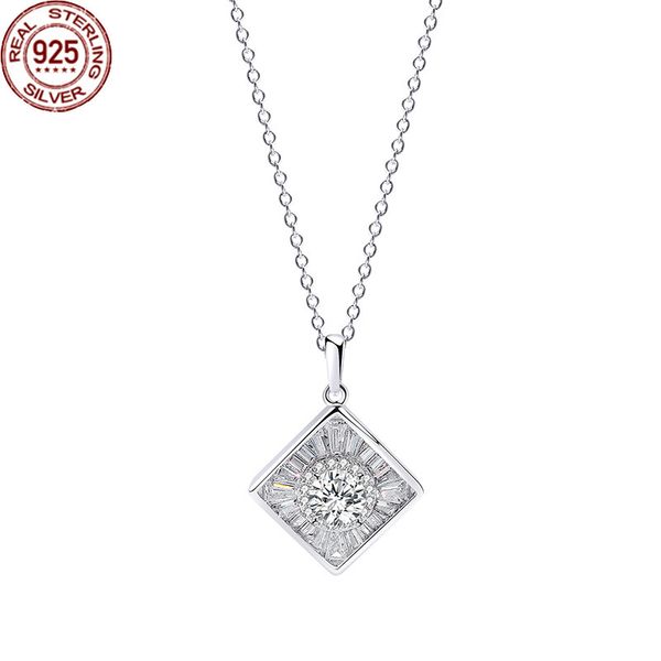 

s925 sterling silver square geometric zircon pendant korean simple necklace wom