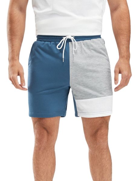

men colorblock drawstring waist shorts l34u#, White;black