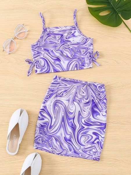 

toddler girls marble bow side cami with bodycon skirt she, White