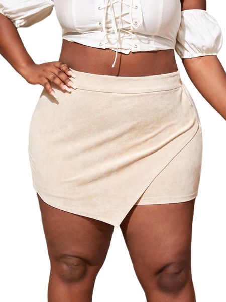 

sxy plus wrap hem suede skort d4cs#, Black