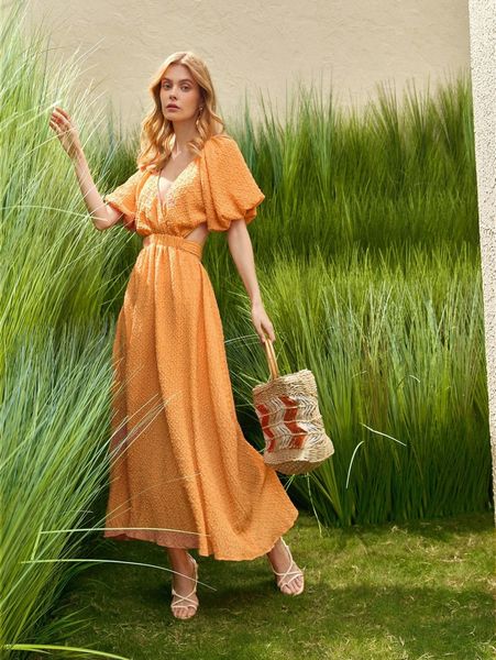 

cut out waist puff sleeve dress r9is#, Black;gray