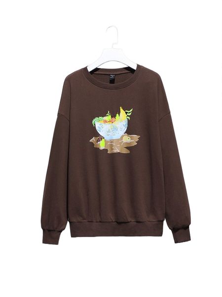 

x sn drop shoulder cartoon graphic pullover p1se#, Black