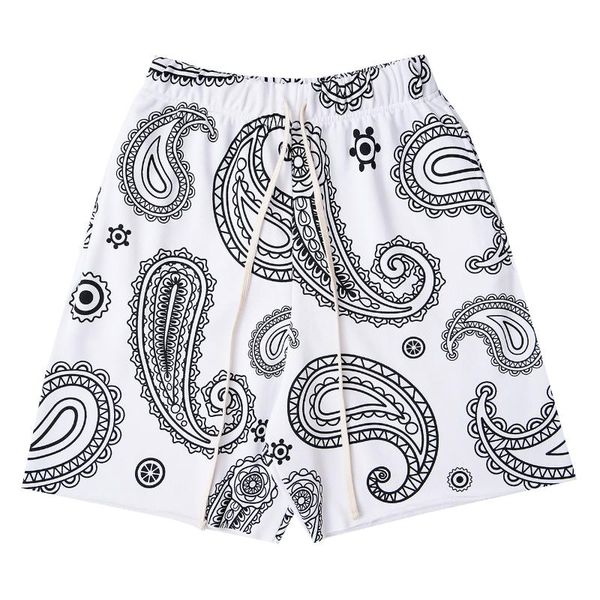 

men's shorts 2022 hip hop jogging short sweatpants harajuku bandana paisley pattern streetwear fashion casual baggy pants, White;black