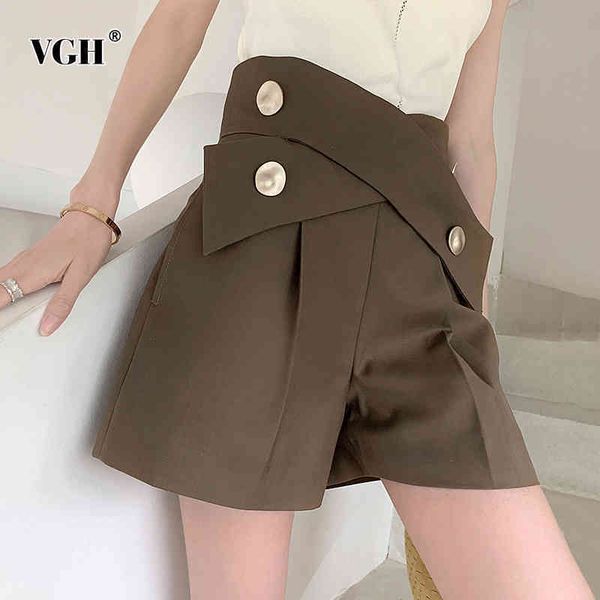 

elegant patchwork irregular women shorts high waist asymmteircal hit color loose short pants for female clothing fashion 210507, White;black