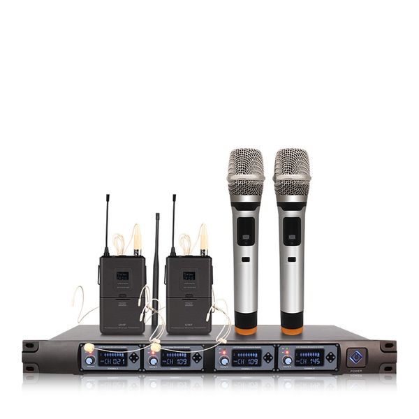 

professional uhf 4 channels handheld lavalier wireless microphone system for stage pa speaker party ktv church outdoor wedding karaoke mic h