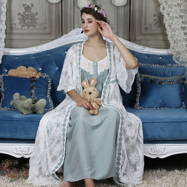

lace long robe women classic vintage robe loose nightgown ladies sleepwear gowns beautiful women fashion 6 color y200425, Black;red