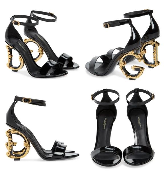 

brand sandal bridal wedding pop heel shoes keira sandals heel gold-plated carbon ankle strap summer high heels women's walking with box, Black
