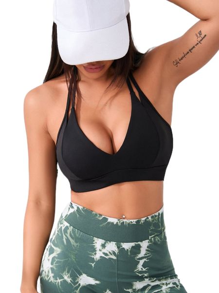 

marshmellow solid halter backless sports bra g1rb#, Gray
