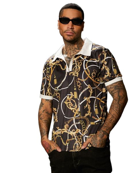 

men baroque half zipper polo shirt b9mj#, White;black