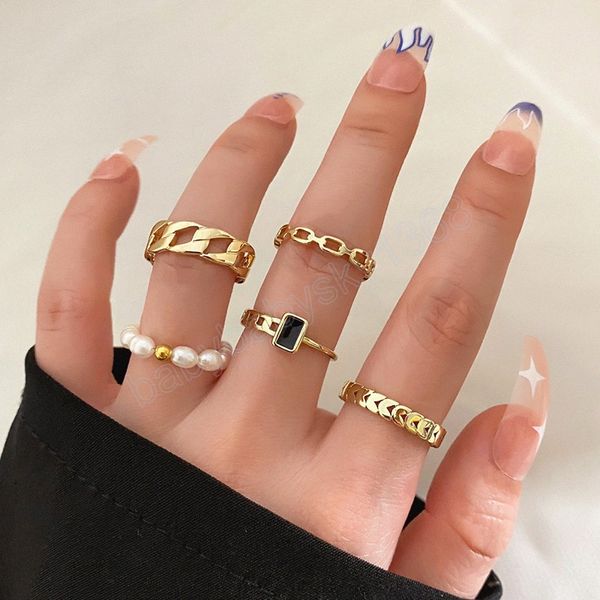 Hip Pop Rings Многослойные регулируемые цепь открытый кольцо сплав с сплав кольца с сплавом кольца для женщин для женщин для девочек подарки