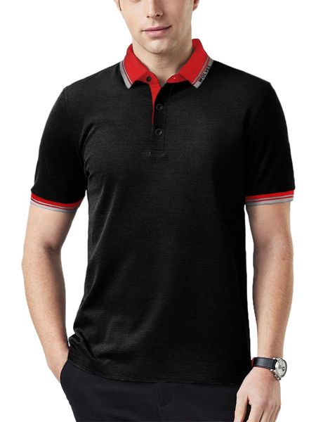 

men letter graphic contrast collar polo shirt l0zq#, White;black