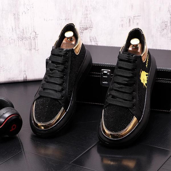 Bahar Yeni Rhinestone Tasarımcı Erkek Ayakkabı Punk Spor ayakkabıları hip hop erkek rahat platform ayakkabıları daireler zapatillas hombre