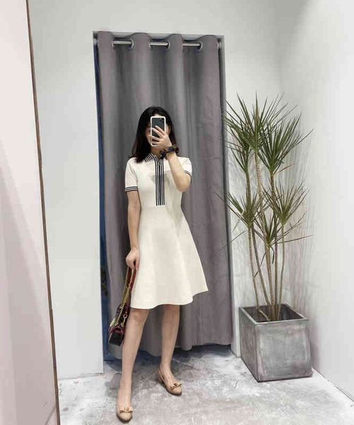

french elegant sandro dress 20 spring and summer color contrast fashion knitted zipper a-line skirt women, Black;gray
