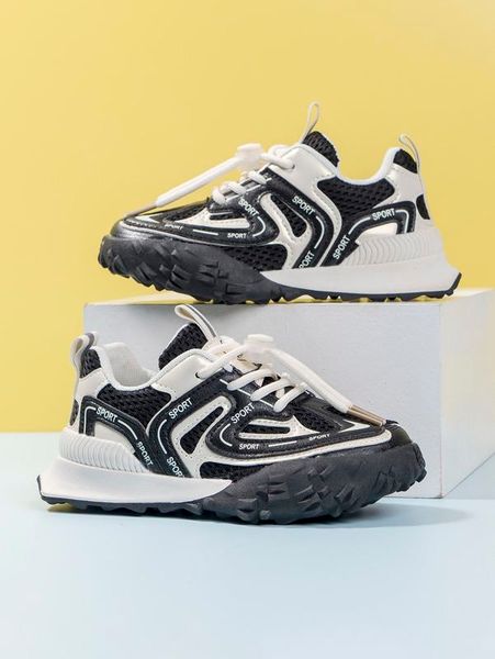 

boys letter graphic drawstring front sneakers she, Black