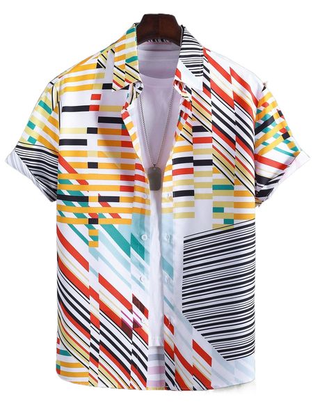 

men 1pc striped print shirt k5ie#, White;black