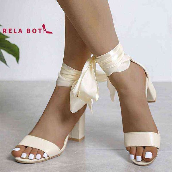 

round head high thick bottom fashion cross 2022 white satin thick heels large size ribbon strap 7cm sandals cool party shoes t220730, Black