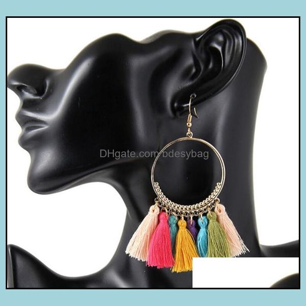 Brincos de lustres de candelabro de joias de joias t￡stel ￩tnico bohemiano para mulheres colorf colorf big hoop declara￧￣o lustres por atacado Drop D