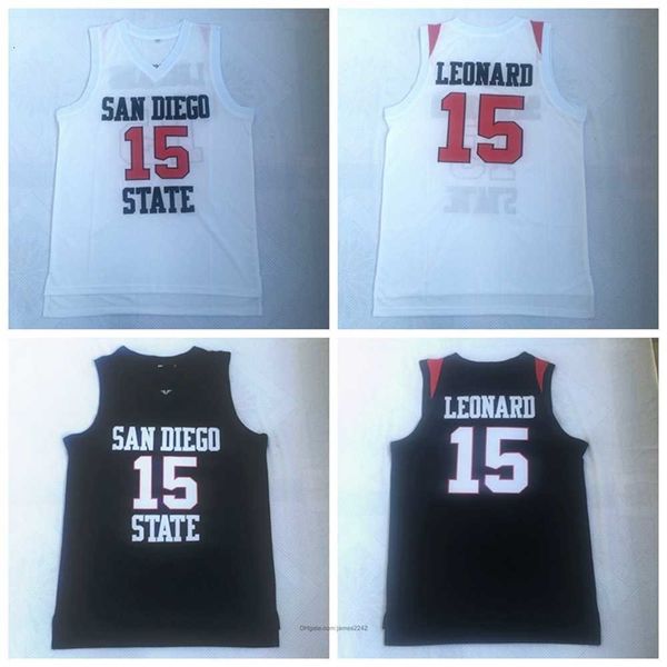 Nikivip NCAA San Diego State Aztecs 15 Kawhi Leonard College Basketball Jerseys Black White University Camisetas costuradas manchas bordadas