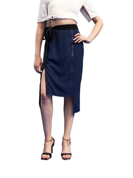 

x dewey soltura zip front belted asymmetrical hem skirt 02pn#, Black