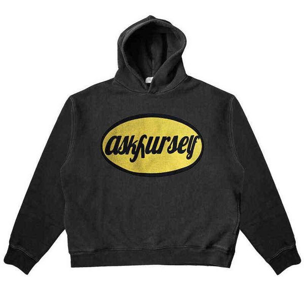 

high-quality yellow embroidered oval askyurself men hoodie nice washed askyurself women pullovers sweatshirts t220726, Black
