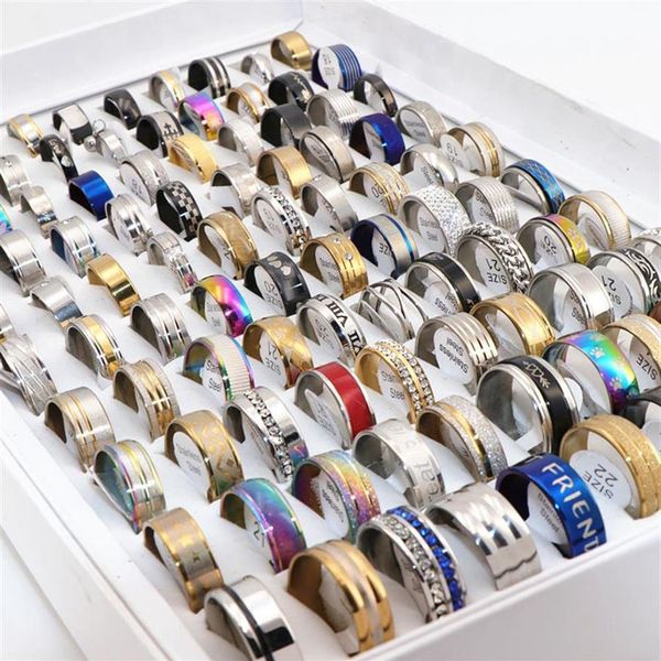 

fashion 100pcs/lots assorted mens stainless steel rings jewelry party gift wedding rings for women mix style228f267u, Silver