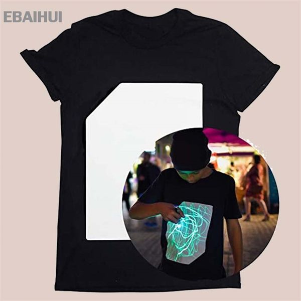 

ebaihui illuminated tshirts interactive glow men t shirt in dark t-shirt graffiti painting luminous shirts 220509, White;black