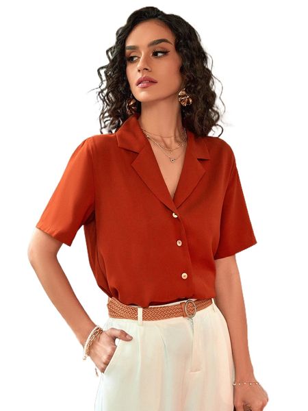 

lapel neck button up blouse i7af#, White