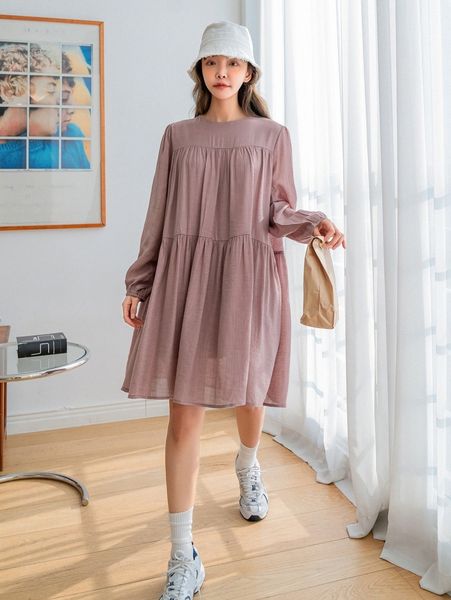 

dazy bishop sleeve keyhole back smock dress i8bg#, Black;gray