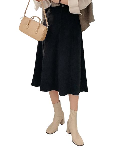 

dazy high waist suede a-line skirt z9rq#, Black