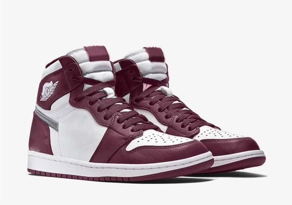 

brand shoes authentic 1 high og bordeaux outdoor men women white metallic silver hand crafted sports sneakers origingl