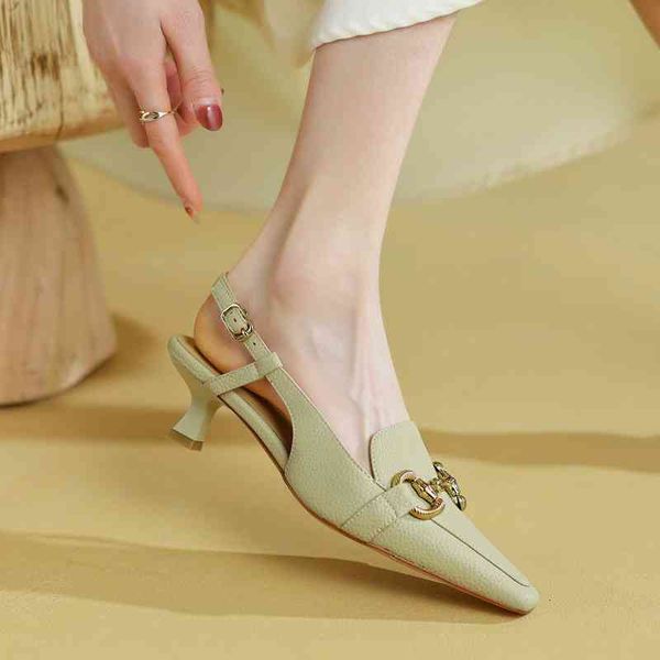 

sandals summer baotou back empty single shoes simple korean metal accessories high heels women's temperament fashion sandals 80at, Black