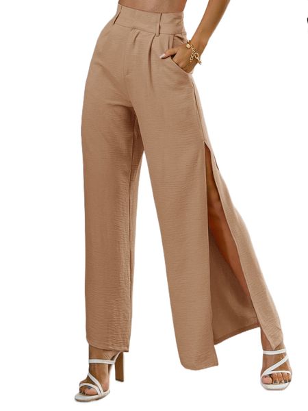 

glamaker high waist split thigh wide leg pants v1uy#, Black;white