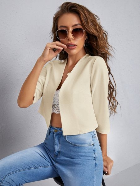 

solid open front blazer s0yx#, White