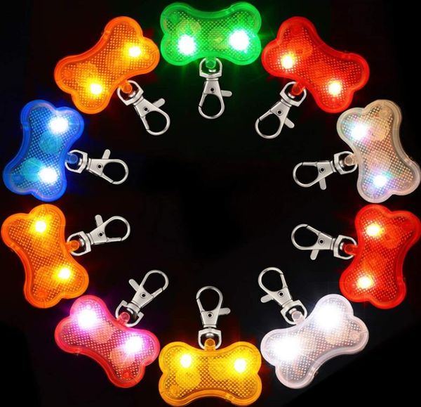 Collare a LED di sicurezza per animali domestici con clip luce luminosa targhette identificative per cani e gatti guinzaglio pendente luminoso per passeggiate notturne con cani campeggio a forma di osso impermeabile