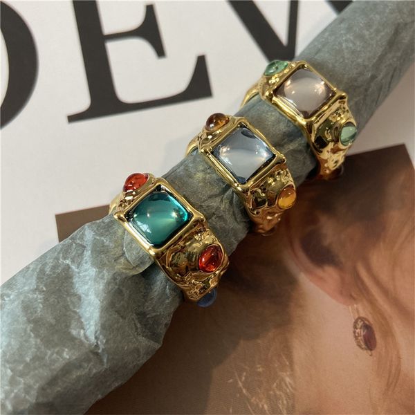 

niche mondo retro gemstone inlaid ring light luxury high court style gold index finger ins fashion all-match jewelry gift, Silver