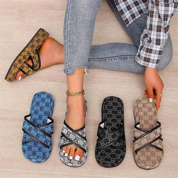 

summer slippers thick bottom net red printing flat bottom elevated sandals men women shoes, Black