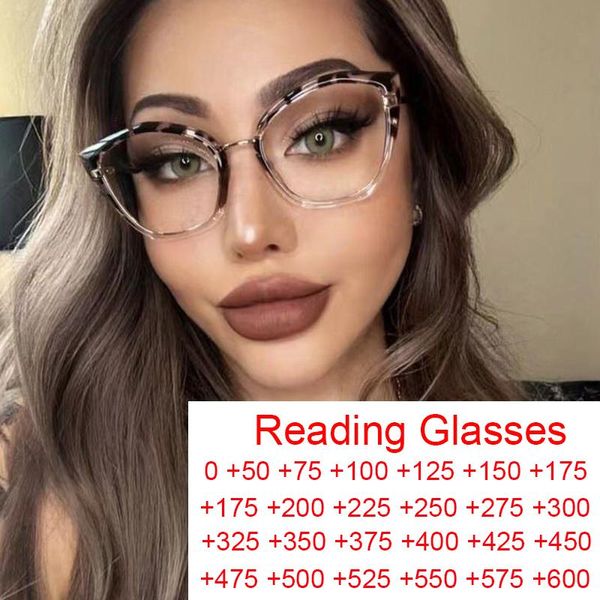 Sonnenbrille Mode Klar Leopard Presbyopie Brillen TR90 Cat Eye Brillengestelle Anti Blaues Licht Computer Lesedioptrien 0-600 Sonnenbrille