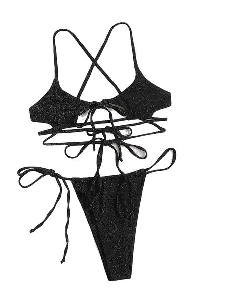 

cut-out t.ie front thong b.ikini swimsuit y2yu#, White;black