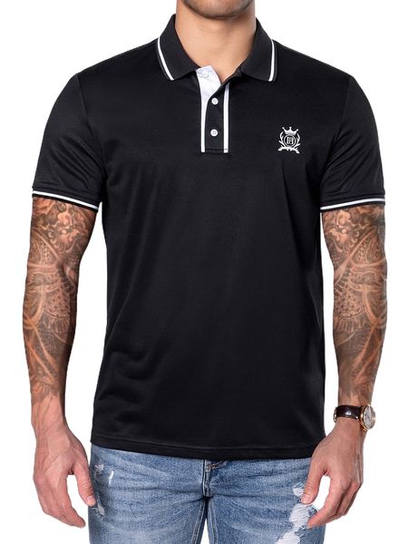 

men contrast trim crown print polo shirt r3ci#, White;black
