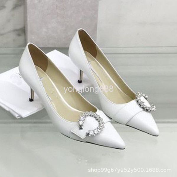 

dress shoes 22jc crystal buckle viscose shoes solid color pointed point uniform size low thin heel daily shallow mouth high heels, Black